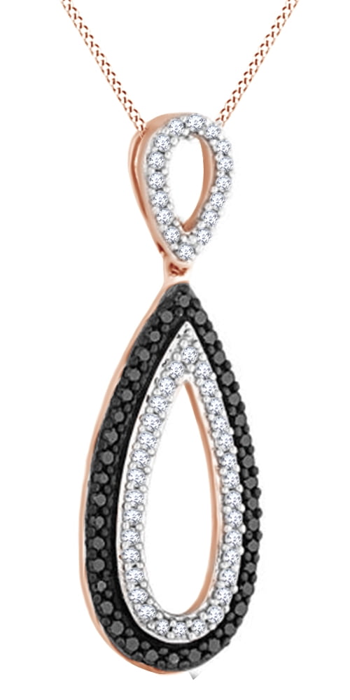 AFFY Round Cut White Black Natural Diamond Drop Pendant Necklace