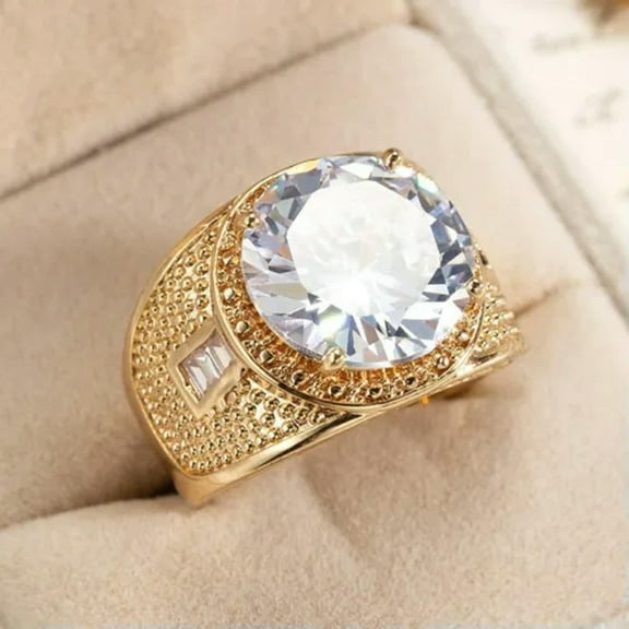 Round Cut White CZ Bands Women's 14kt Yellow Gold Filled Engagement Ring Sz 6-10