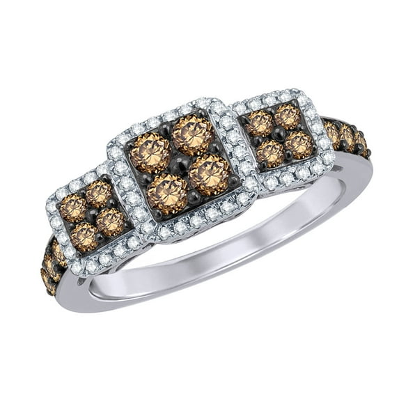 AFFY Round Cut White & Champagne Frame Ring in 10K Solid Gold (1 cttw)