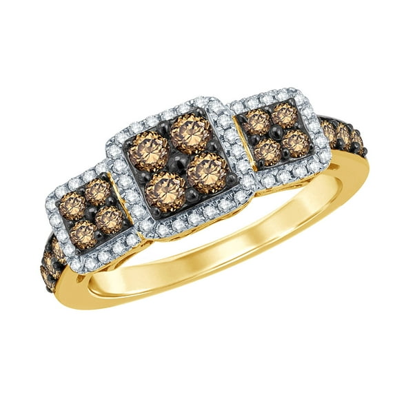 AFFY Round Cut White & Champagne Frame Ring in 10k Yellow Gold (1 cttw)