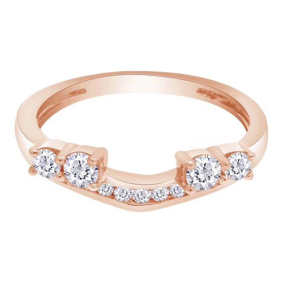 Round Cut White Cubic Zirconia 10k Rose Gold Solitaire Enhancer Guard Ring Size - 8.5