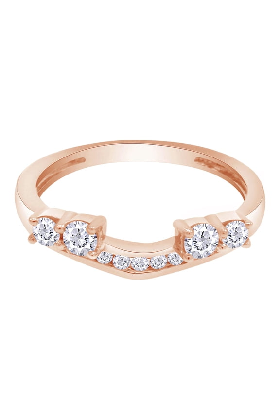 Round Cut White Cubic Zirconia 10k Rose Gold Solitaire Enhancer Guard Ring Size - 8.5