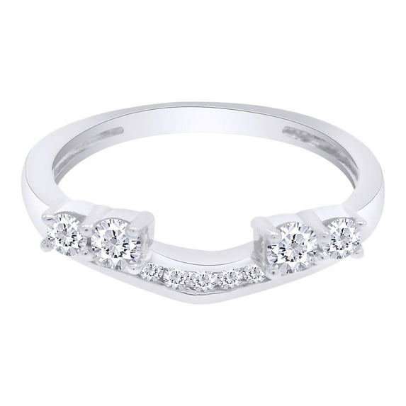 Round Cut White Cubic Zirconia 14K White Gold Solitaire Enhancer Guard Ring Size - 5