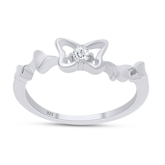 Round Cut White Cubic Zirconia Butterfly Wedding Ring For Women In 14K White Gold Plated 925 Sterling Silver -8