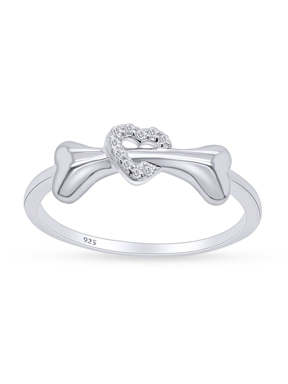 Round Cut White Cubic Zirconia Dog Bone Heart Promise Ring For Women In 14K White Gold Plated 925 Sterling Silver (Color: White, Clarity: VVS1-VVS2) -9