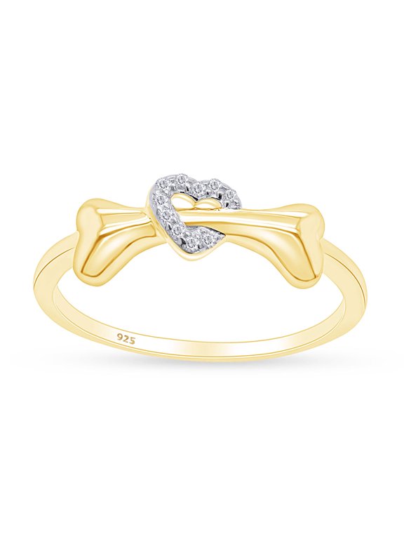 Round Cut White Cubic Zirconia Dog Bone Heart Promise Ring For Women In 14K Yellow Gold Plated 925 Sterling Silver (Color: White, Clarity: VVS1-VVS2) -7