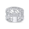 thumbnail image 1 of Round Cut White Cubic Zirconia Floral Wide Band Ring For Women In 14K White Gold Plated 925 Sterling Silver (Color: White, Clarity: VVS1-VVS2) -6.5, 1 of 6