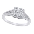 thumbnail image 1 of AFFY Round Cut White Cubic Zirconia Halo Square Cluster Engagement Ring In 10k Solid White Gold (0.50 cttw) Ring Size-9, 1 of 1