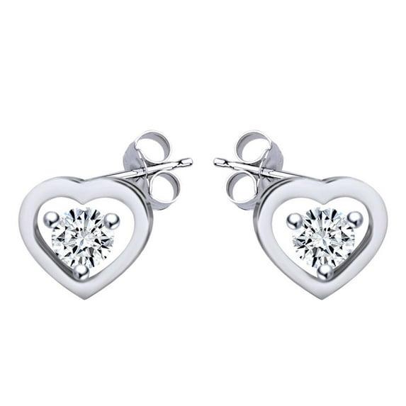 AFFY Round Cut White Cubic Zirconia Heart Frame Stud Earrings In 14k White Gold Over Sterling Silver