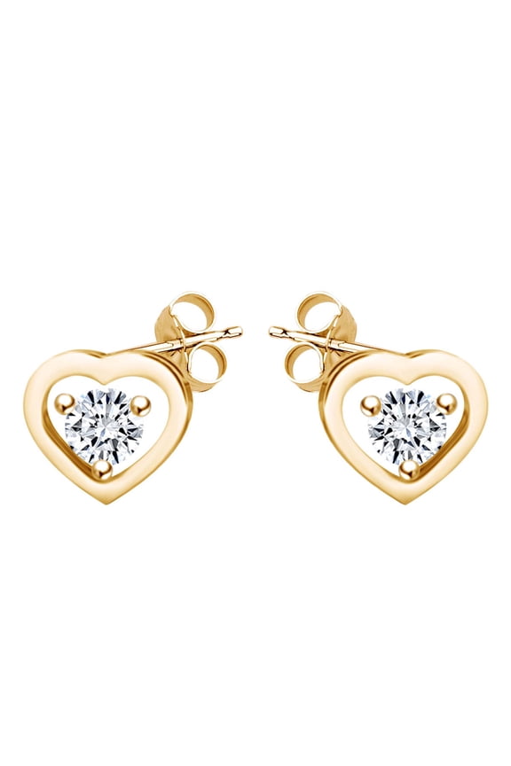 Round Cut White Cubic Zirconia Heart Frame Stud Earrings In 14k Yellow Gold Over Sterling Silver