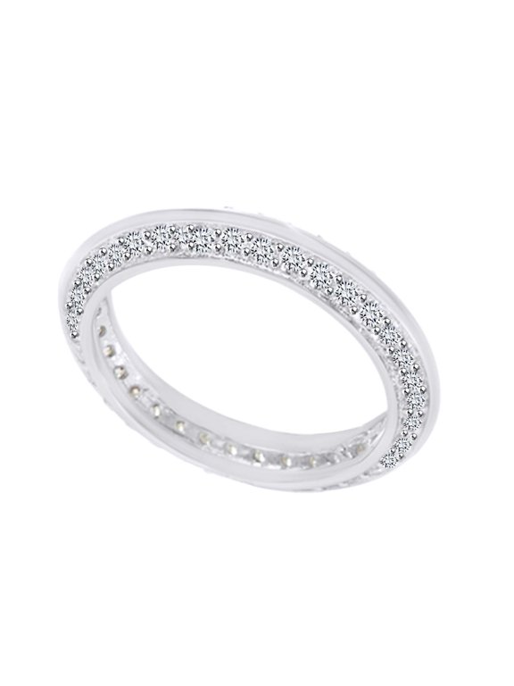 Round Cut White Cubic Zirconia Knife Edge Eternity Engagement Ring In 10k Solid White Gold Ring Size-5