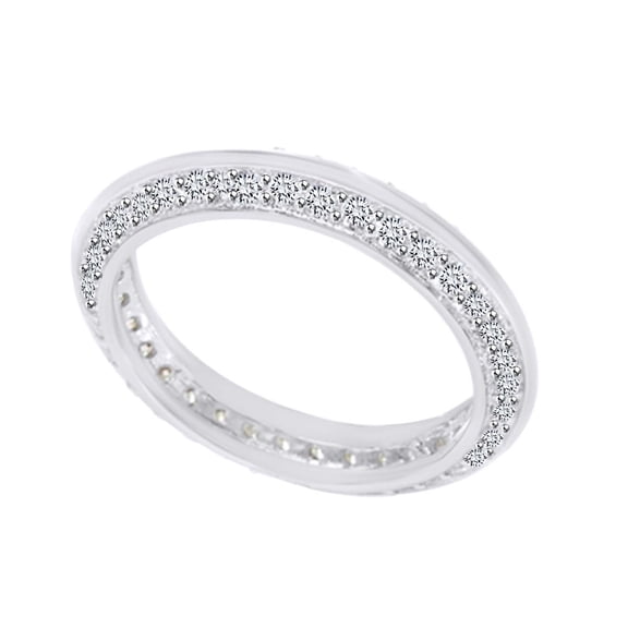 AFFY Round Cut White Cubic Zirconia Knife Edge Eternity Engagement Ring In 10k Solid White Gold Ring Size-7.5