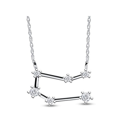 Round Cut White Cubic Zirconia Personalized Gemini Zodiac Sign Pendant Necklace in 10k White Gold Jewelry for Women with 18" Chain