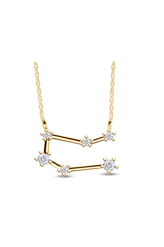 Round Cut White Cubic Zirconia Personalized Gemini Zodiac Sign Pendant Necklace in 10k Yellow Gold Jewelry for Women with 18" Chain