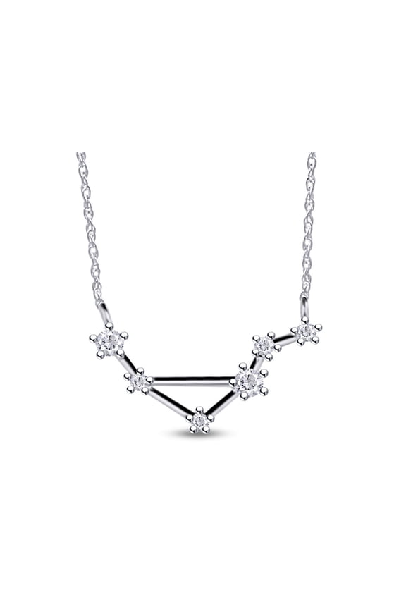 Round Cut White Cubic Zirconia Personalized Libra Zodiac Sign Pendant Necklace in 10k White Gold Jewelry for Women with 18" Chain