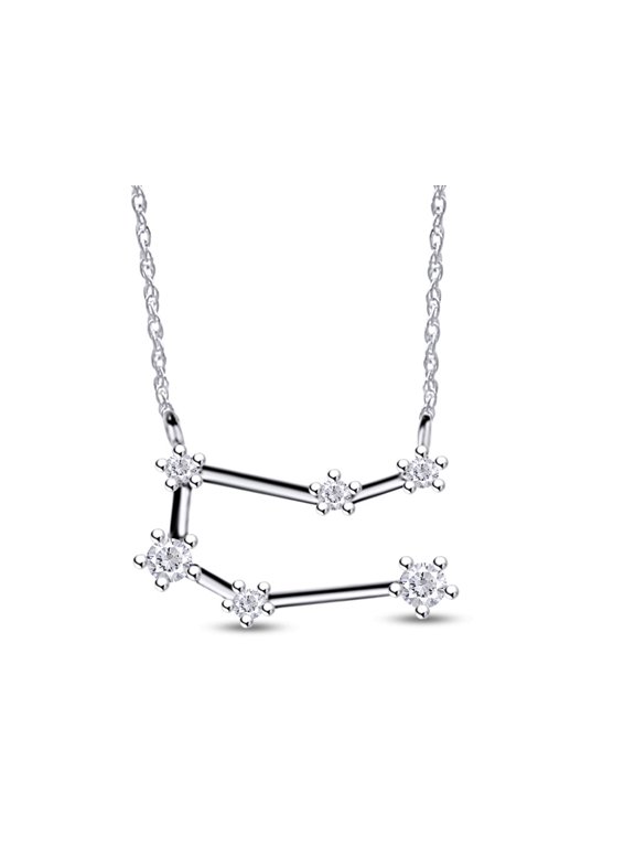 Round Cut White Cubic Zirconia Personalized Taurus Zodiac Sign Pendant Necklace in 10k White Gold Jewelry for Women with 18" Chain