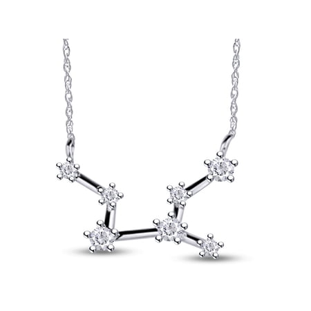 Round Cut White Cubic Zirconia Personalized Virgo Zodiac Sign Pendant Necklace in 10k White Gold Jewelry for Women with 18" Chain
