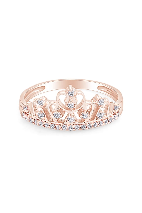 Round Cut White Cubic Zirconia Princess Crown Ring In 14k Rose Gold Over Sterling Silver