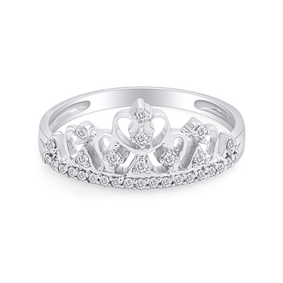 AFFY Round Cut White Cubic Zirconia Princess Crown Ring In 14k White Gold Over Sterling Silver
