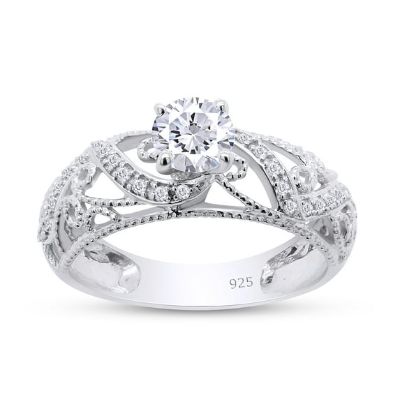 AFFY Round Cut White Cubic Zirconia Solitaire Engagement Ring In 14k White Gold Over Sterling Silver Ring Size-14