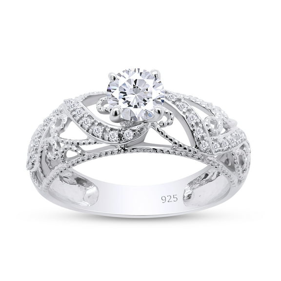 Round Cut White Cubic Zirconia Solitaire Engagement Ring In 14k White Gold Over Sterling Silver Ring Size-4