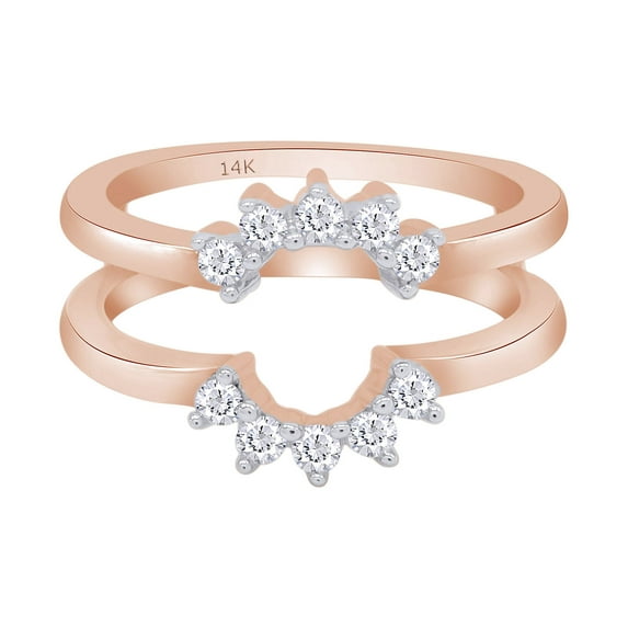 Round Cut White Cubic Zirconia Solitaire Enhancer Guard Ring 14K Rose Gold Ring Size - 7.5