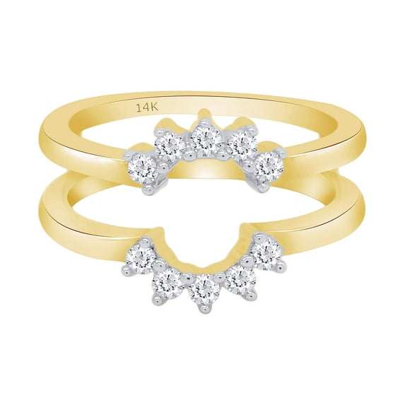 Round Cut White Cubic Zirconia Solitaire Enhancer Guard Ring 14K Yellow Gold Ring Size - 8