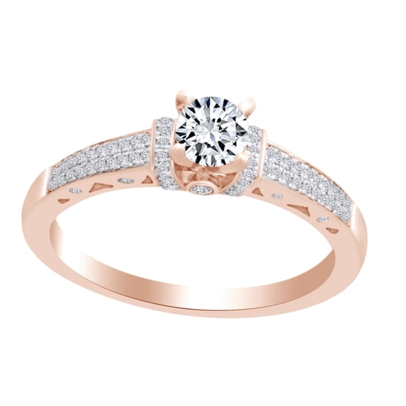 AFFY Round Cut White Cubic Zirconia Solitaire Wedding Engagement Ring In 10k Solid Rose Gold (1.00 cttw) Ring Size-11