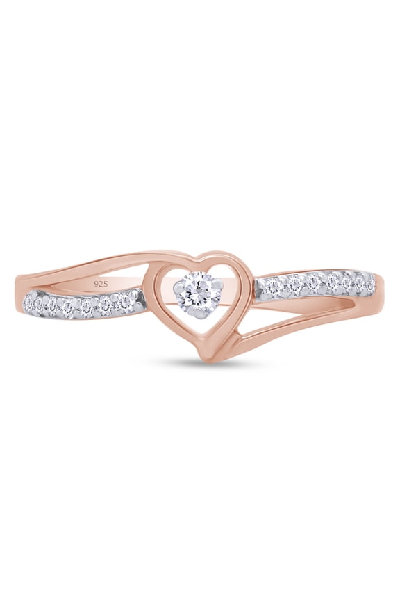 White Cubic Zirconia Split Shank Heart Promise Ring for Women 14K Rose Gold over Silver-5