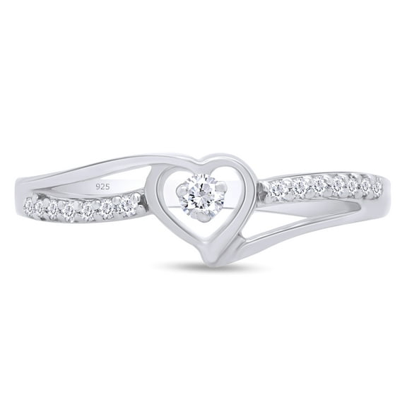 AFFY White Cubic Zirconia Split Shank Heart Promise Ring for Women 14K White Gold over Silver-10