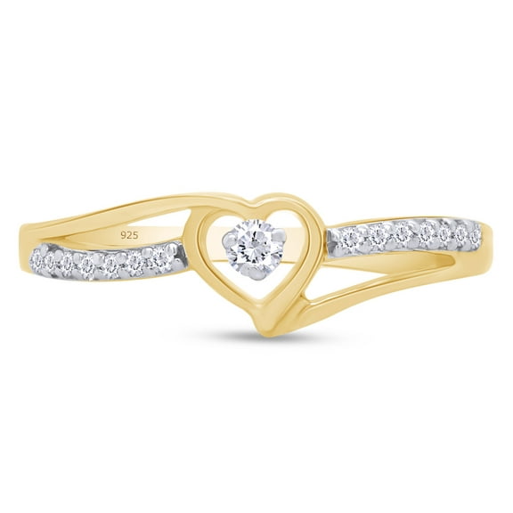 AFFY White Cubic Zirconia Split Shank Heart Promise Ring for Women 14K Yellow Gold over Silver-9