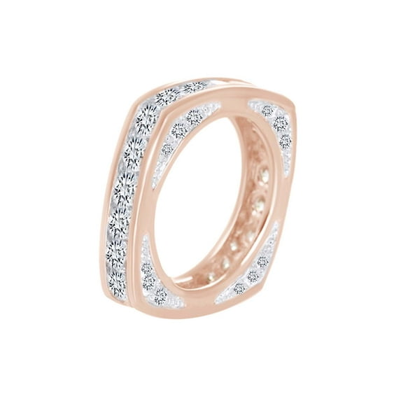 AFFY Round Cut White Cubic Zirconia Squared Eternity Wedding Band Ring 10k Solid Rose Gold (2.80 cttw) Ring Size-4