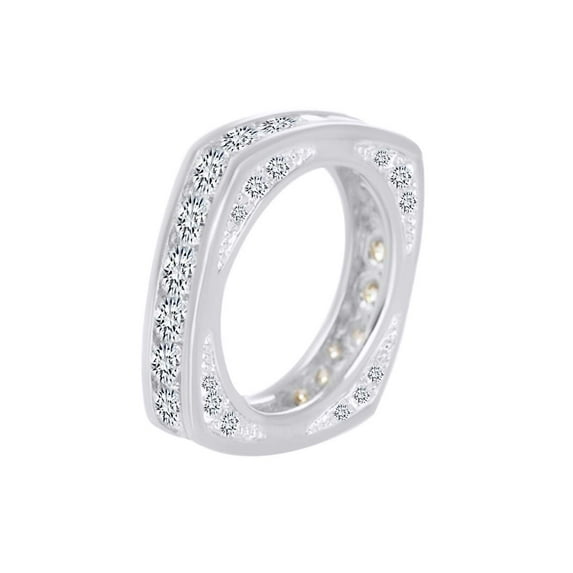 AFFY Round Cut White Cubic Zirconia Squared Eternity Wedding Band Ring 10k Solid White Gold (2.80 cttw) Ring Size-5.5