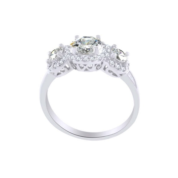 AFFY Round Cut White Cubic Zirconia Three Stone Engagement Ring In 925 Sterling Silver (2.00 cttw) Ring Size-10.5