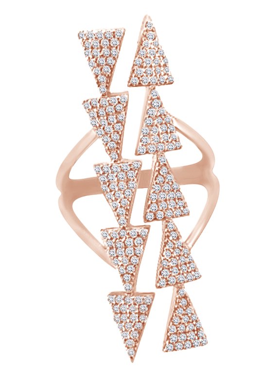 Round Cut White Cubic Zirconia Triangle Arrow Ring in 14k Rose Gold Over Sterling Silver, Ring Size - 13.5