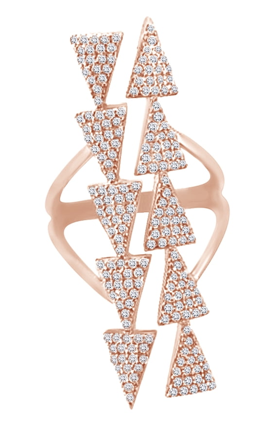 Round Cut White Cubic Zirconia Triangle Arrow Ring in 14k Rose Gold Over Sterling Silver, Ring Size - 6.5