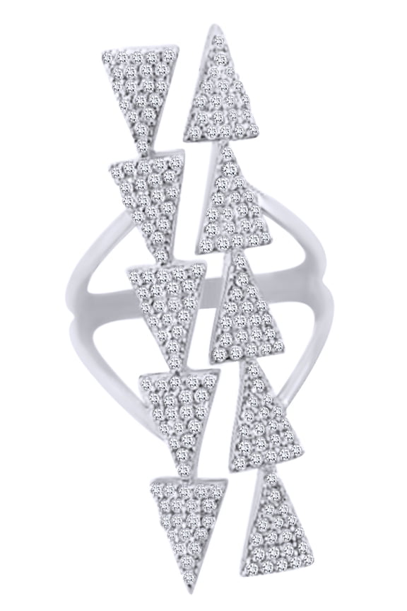 Round Cut White Cubic Zirconia Triangle Arrow Ring in 14k White Gold Over Sterling Silver, Ring Size - 9