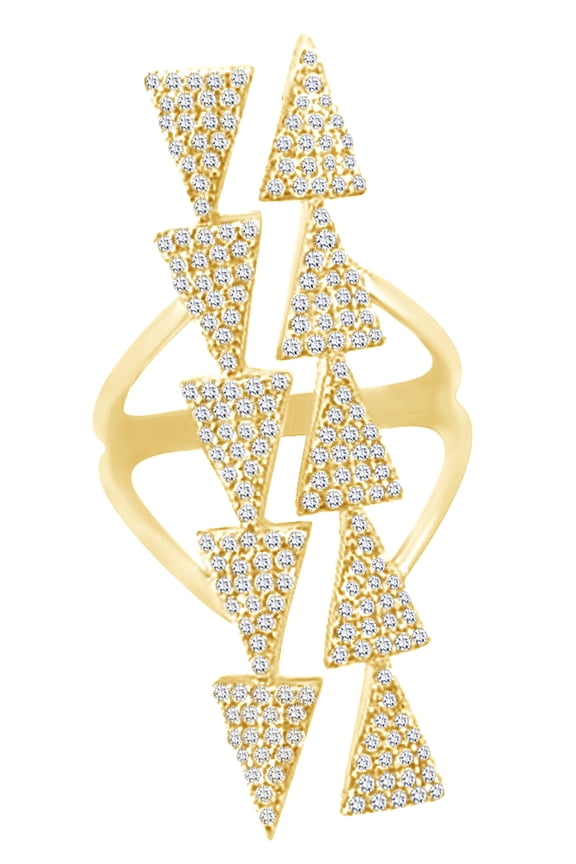AFFY Round Cut White Cubic Zirconia Triangle Arrow Ring in 14k Yellow Gold Over Sterling Silver, Ring Size - 4.5