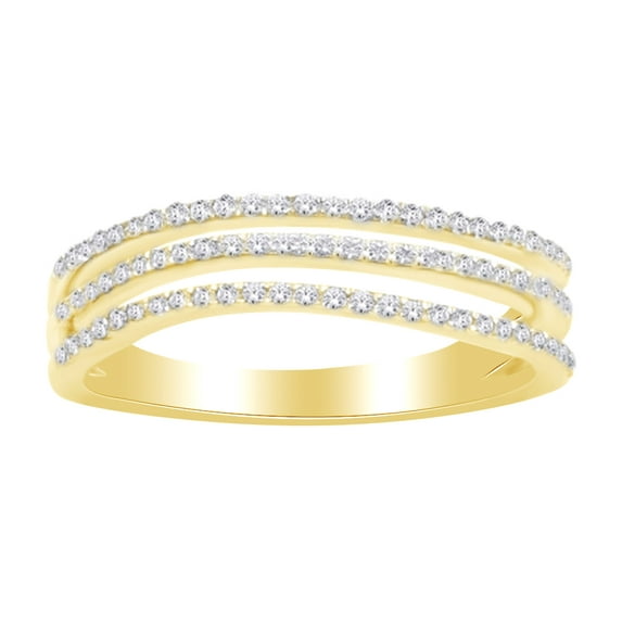 AFFY Round Cut White Diamond (0.25 Cttw) Three Row Wavy Engagement Ring In 14K Solid Yellow Gold