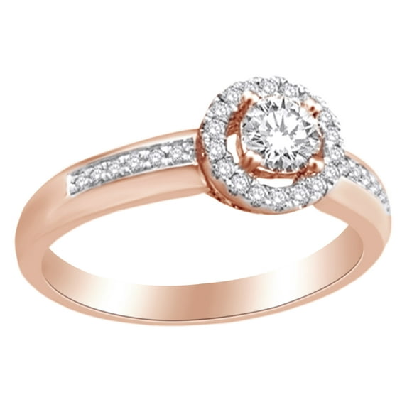 AFFY Round Cut White Diamond 0.5 Cttw Halo Engagement & Wedding Ring In 14K Solid Rose Gold