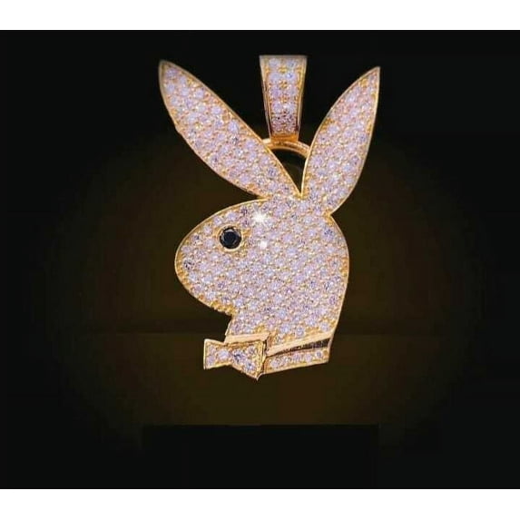 Round Cut White Diamond 925 Silver Cartoon Pendant 14k Two Tone Gold Plated