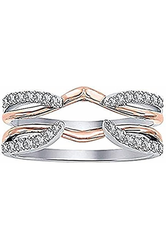 Round Cut White Diamond 925 Sterling Silver 14K Two-Tone Gold Fn Diamond Enhancer Solitaire Engagement Ring Guard Wrap Jacket for Women's