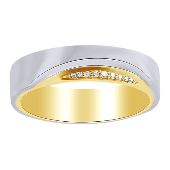 Round Cut White Diamond Accent Two Tone Band Ring In 14K Solid White Gold (0.05 Ct)