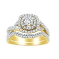 thumbnail image 1 of AFFY Round Cut White Diamond Dual Halo Bridal Ring Set In 14K Solid Yellow Gold (1 Cttw), 1 of 1