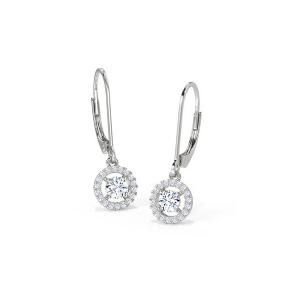 Round Cut White Diamond Halo Solitaire Drop Earrings in 925 Sterling Silver – Engagement Earrings – Anniversary Gift for Wife – Fine Handmade Jewelry