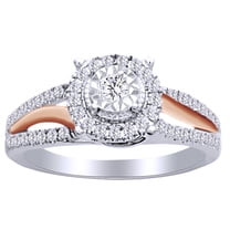 AFFY Round Cut White Natural Diamond Dome Engagement Ring In 14K Solid ...