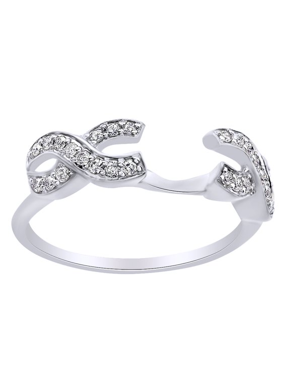 Round Cut White Diamond Infinity Style Guard Ring In 14K Solid White Gold (0.25 Ct)