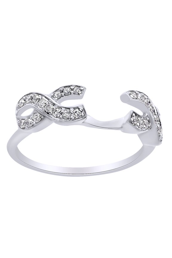 Round Cut White Diamond Infinity Style Guard Ring In 14K Solid White Gold (0.25 Ct)