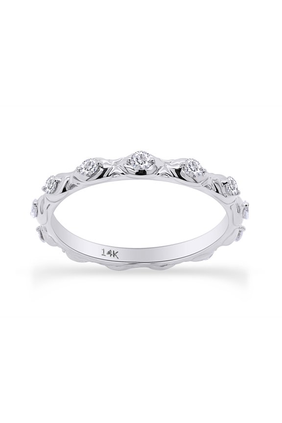 Round Cut White Diamond Leaf Style Eternity Band Ring In 14K Solid White Gold (0.33 Ct)