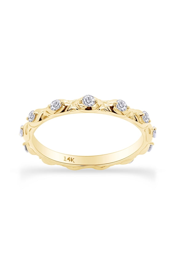 Round Cut White Diamond Leaf Style Eternity Band Ring In 14K Solid Yellow Gold (0.33 Ct) Ring Size-10.5